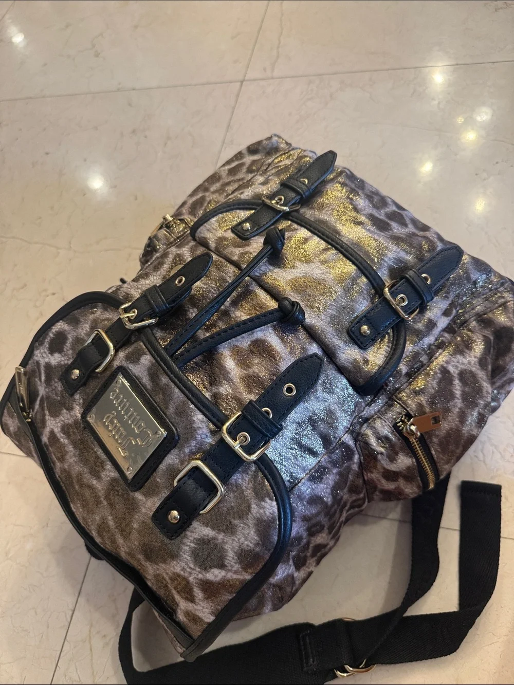 Metallic Leopard Print JUICY COUTURE Backpack with Black Trim VINTAGE